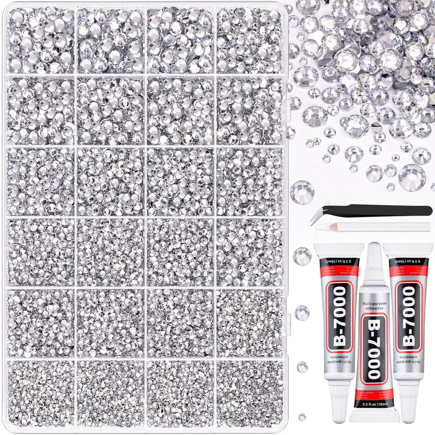 Jelly Rhinestones 30,000pc – 3mm Gems with B7000 Glue & Tweezers