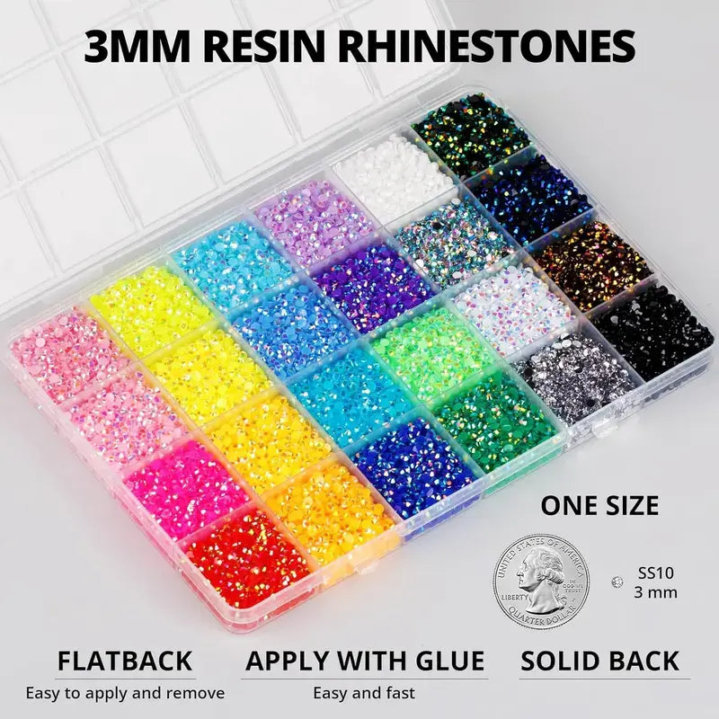 Jelly Rhinestones 30,000pc – 3mm Gems with B7000 Glue & Tweezers