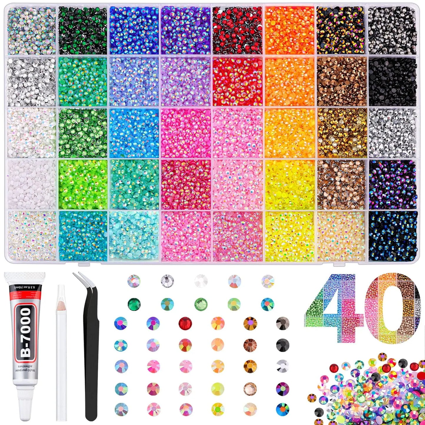 Jelly Rhinestones 30,000pc – 3mm Gems with B7000 Glue & Tweezers